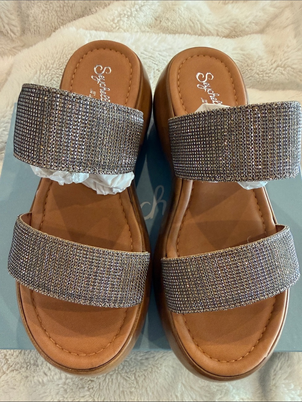 Seychelles Metallic Silver Two-Strap Platform Sandals